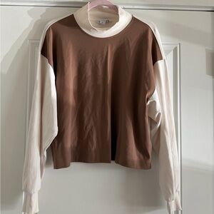 Athleta Venice Brown and Cream Color-Block Long Sleeve Top - L